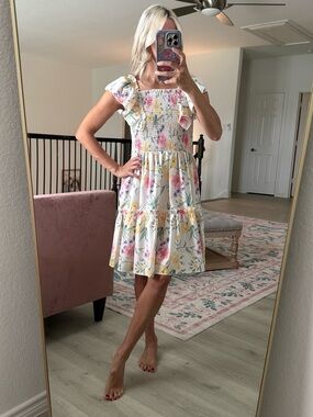 Smocked ruffle dress womens xs